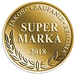 Zelta apbalvojuma zīmogs, kas apliecina „Super Marka 2018” kvalitātes sertifikāciju.