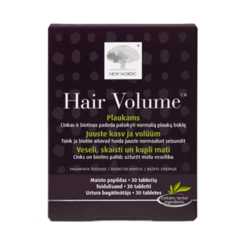 „New Nordic Hair Volume™“ 30 tabletes ar ābolu ekstraktu palīdz uzturēt normālu matu, ādas un nagu stāvokli.