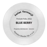 Sudraba apbalvojuma plāksne, kas apliecina, ka produkts „Blue Berry” ir saņēmis „Świat Farmacji” 2022. gada produkta balvu.