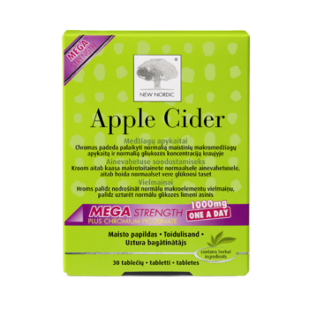 Apple Cider uztura bagātinātāja iepakojums koši zaļā dizainā ar ābolu sidra etiķi un hromu