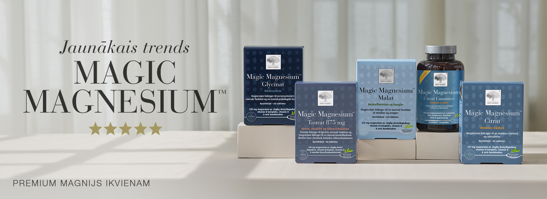 Magic Magnesium produktu klāsts uz gaiša fona reklāmas banerī datoriem