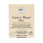 Lion’s Mane Plus uztura bagātinātāja iepakojums gaiši bēšā dizainā uz balta fona