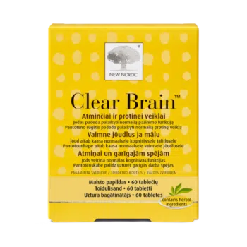 „New Nordic Clear Brain™“ tabletes ar B grupas vitamīniem palīdz uzturēt kognitīvās funkcijas un garīgo darbību, kā arī mazināt noguruma sajūtu un izsīkumu.