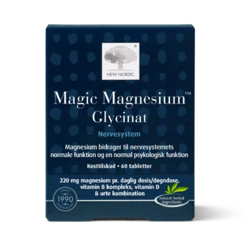 Magic Magnesium Glycinate uztura bagātinātāja iepakojums uz gaiša fona