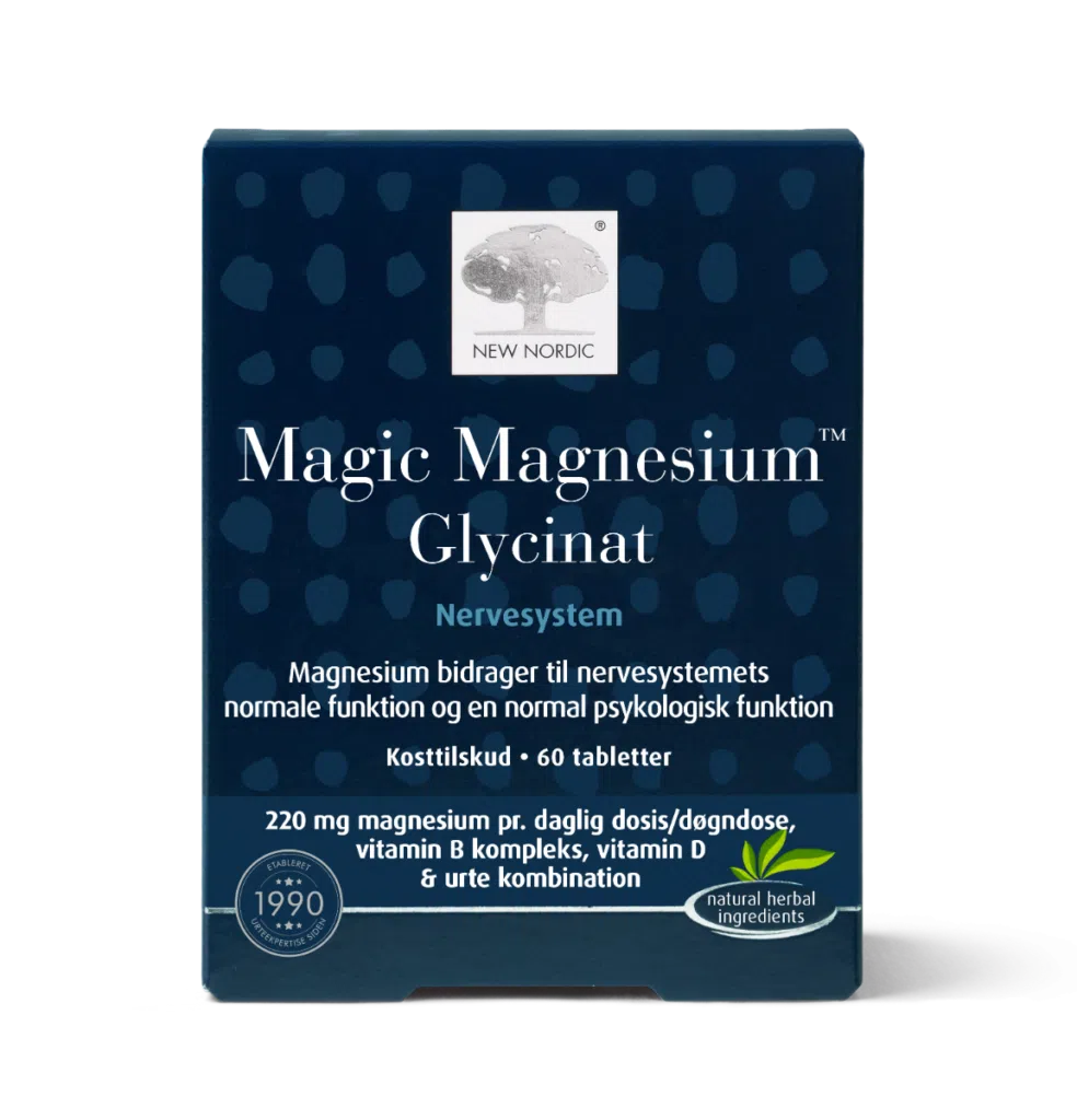 Magic Magnesium Glycinate uztura bagātinātāja iepakojums uz gaiša fona