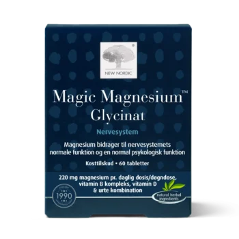 Magic Magnesium Glycinate uztura bagātinātāja iepakojums uz gaiša fona