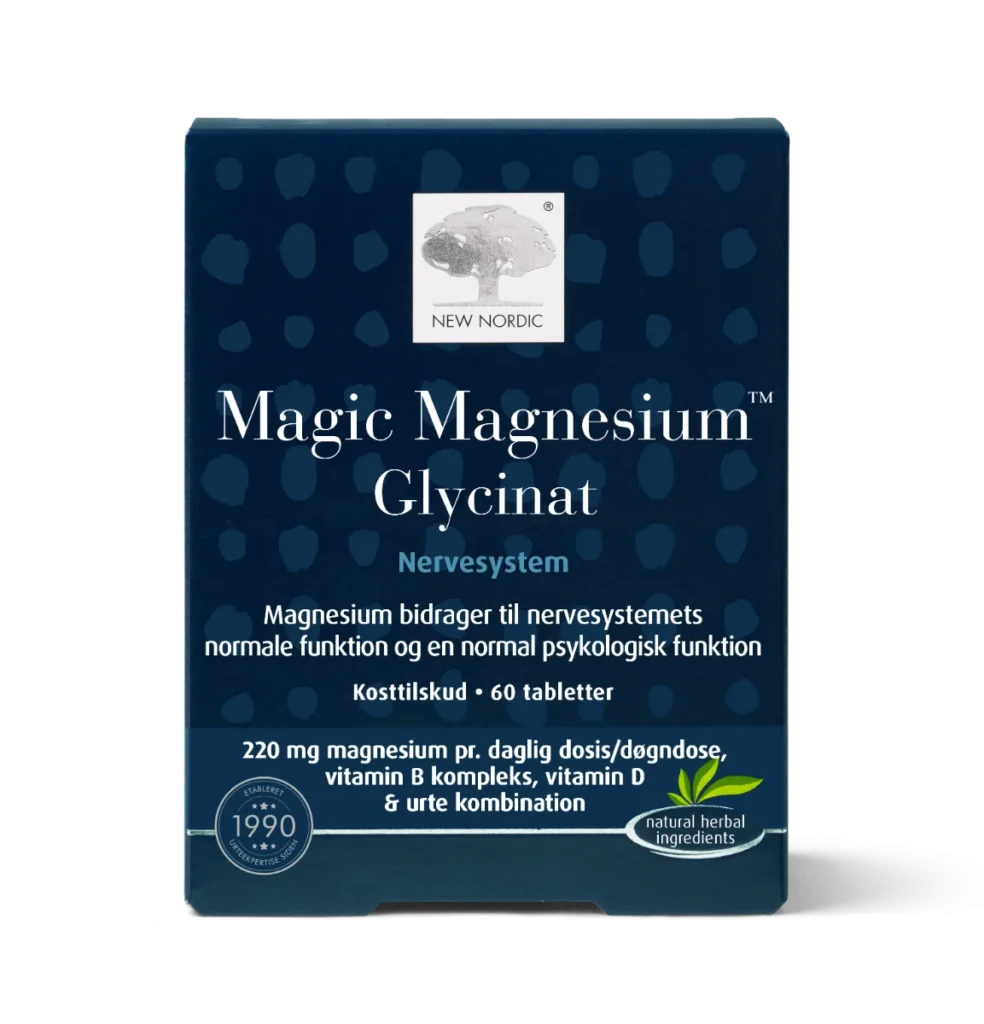 Magic Magnesium Glycinate uztura bagātinātāja iepakojums uz gaiša fona