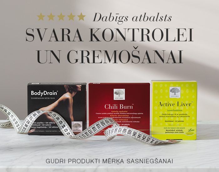 Svara kontrolei un gremošanai paredzētu New Nordic produktu reklāmas baneris mobilajām ierīcēm