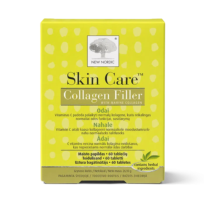 Skin Care Collagen Filler uztura bagātinātāja iepakojums uz gaiša fona