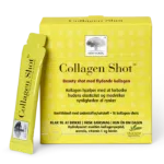 „New Nordic Collagen Shots™“ ar hidrolizētu jūras kolagēnu, C vitamīnu, acerolu un biotīnu palīdz saglabāt ādas elastību un mazināt grumbu redzamību. Produkta attēls.