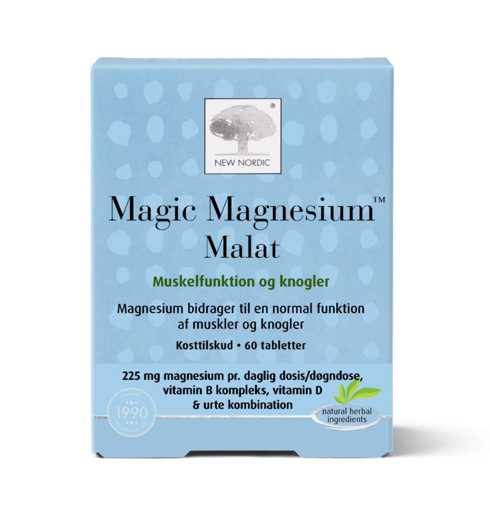 Magic Magnesium Malate uztura bagātinātāja iepakojums uz gaiši zila fona