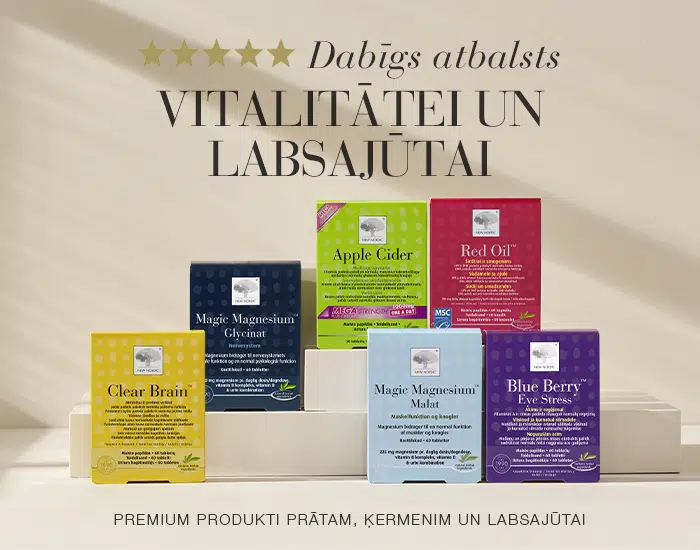 New Nordic produktu klāsts reklāmas banerī vitalitātei un labsajūtai