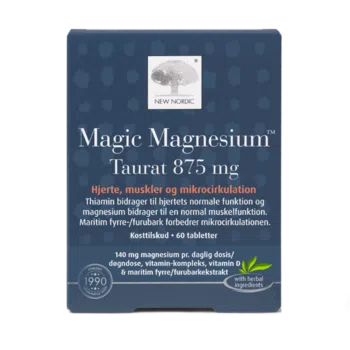 Magic Magnesium Taurate uztura bagātinātāja iepakojums tumši zilā dizainā