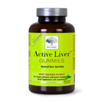 Active Liver Gummies uztura bagātinātāja pudelīte koši zaļā dizainā aknu funkcijas atbalstam