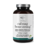 Cal Mag Bone Strong uztura bagātinātāja pudelīte baltā dizainā ar kalciju un magniju