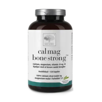 Cal Mag Bone Strong uztura bagātinātāja pudelīte baltā dizainā ar kalciju un magniju