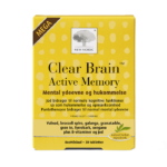 Clear Brain Active Memory uztura bagātinātāja iepakojums dzeltenā dizainā atmiņas un garīgās veiktspējas atbalstam