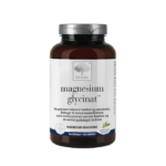 Magnesium Glycinate uztura bagātinātāja pudelīte baltā dizainā uz gaiša fona