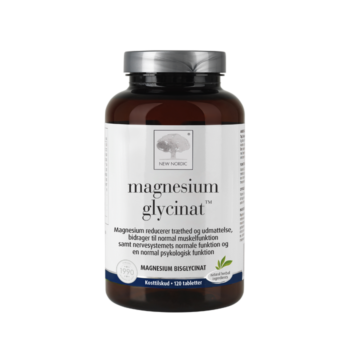 Magnesium Glycinate uztura bagātinātāja pudelīte baltā dizainā uz gaiša fona
