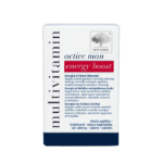 Multivitamin Active Man Energy Boost uztura bagātinātāja iepakojums baltā dizainā ar sarkaniem akcentiem